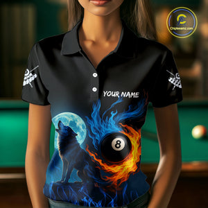 Personalized Flaming 8 Ball Pool Wolf Billiard Shirts For Women Custom Team League Billiard Jerseys TDM4146