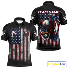 Load image into Gallery viewer, Grunge American Flag Eagle 8 Ball Billiard Polo &amp; 1/4 Zip Custom Men's Patriotic Pool Team Jersey TDM4515