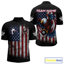 Load image into Gallery viewer, Grunge American Flag Eagle 8 Ball Billiard Polo &amp; 1/4 Zip Custom Men's Patriotic Pool Team Jersey TDM4515