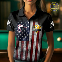 Load image into Gallery viewer, Grunge American Flag Eagle 9 Ball Billiard Polo &amp; 1/4 Zip Custom Women's Patriotic Pool Team Jersey TDM4516