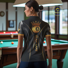 Load image into Gallery viewer, Black And Gold 8 Ball Crown Tribal Billiard Shirt For Women Custom Pool Team Jersey Polo &amp; 1/4 Zip TDM4415