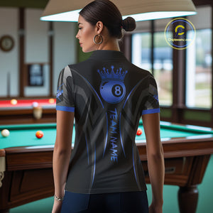 Black And Blue 8 Ball Crown Tribal Billiard Shirt For Women Custom Pool Team Jersey Polo & 1/4 Zip TDM4417