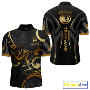 Black And Gold 9 Ball Crown Tribal Billiard Shirt For Men Custom Pool Team Jersey Polo & 1/4 Zip TDM4418