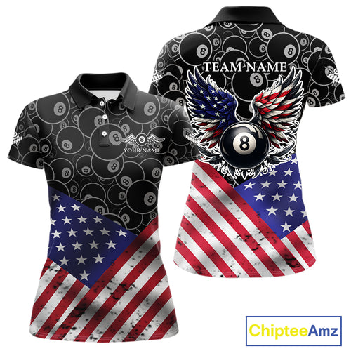 Personalized American Flag 8 Ball Wings Billiard Shirt For Women, Patriotic Pool Team Jerseys TDM4435