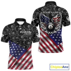 Personalized American Flag 8 Ball Wings Billiard Shirt For Men, Patriotic Pool Team Jerseys TDM4435
