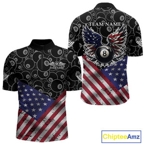 Personalized American Flag 8 Ball Wings Billiard Shirt For Men, Patriotic Pool Team Jerseys TDM4435