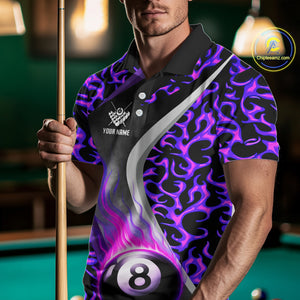 Personalized Flame Purple 8 Ball Pool Billiard Shirt For Men Custom Billiard Team Jerseys TDM4472