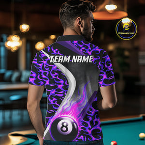 Personalized Flame Purple 8 Ball Pool Billiard Shirt For Men Custom Billiard Team Jerseys TDM4472