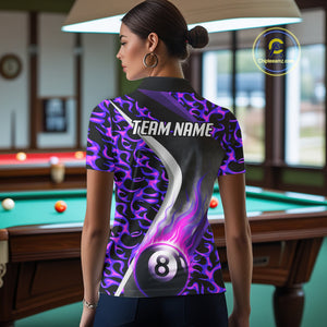 Personalized Flame Purple 8 Ball Pool Billiard Shirt For Women Custom Billiard Team Jerseys TDM4472