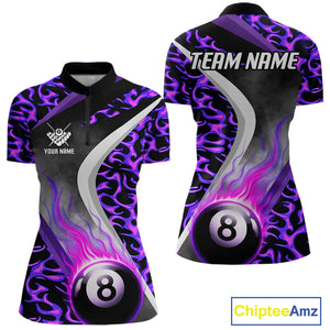 Personalized Flame Purple 8 Ball Pool Billiard Shirt For Women Custom Billiard Team Jerseys TDM4472