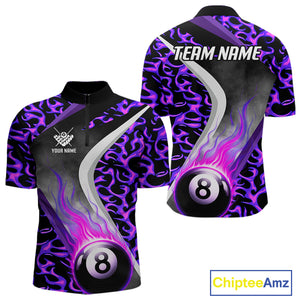 Personalized Flame Purple 8 Ball Pool Billiard Shirt For Men Custom Billiard Team Jerseys TDM4472