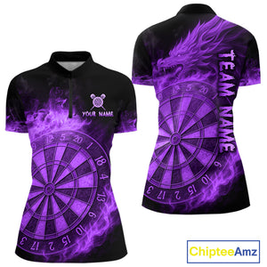 Personalized 3D Purple Dartboard Dragon Flame Dart Shirts For Women Custom Darts Team Jerseys TDM4312