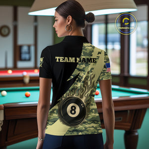 Personalized Flame 8 Ball Pool Military Green Camo Billiard Shirts For Women Custom Pool Team Jersey TDM4187