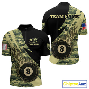 Personalized Flame 8 Ball Pool Military Green Camo Billiard Shirts For Men Custom Pool Team Jersey TDM4187