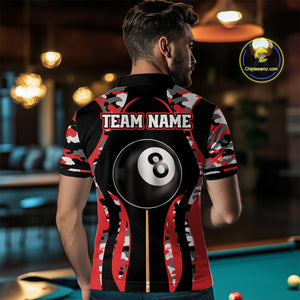 Custom Red Camouflage 8 Ball Pool Billiard Shirt For Men, Billiard Jersey Outfit, Pool Team Shirt TDM4204
