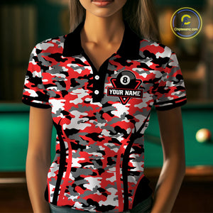 Custom Red Camouflage 8 Ball Pool Billiard Shirt For Women, Billiard Jersey Outfit, Pool Team Shirt TDM4204