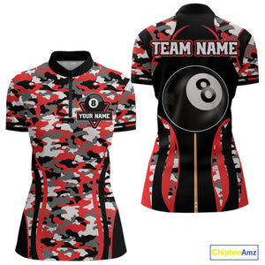 Custom Red Camouflage 8 Ball Pool Billiard Shirt For Women, Billiard Jersey Outfit, Pool Team Shirt TDM4204