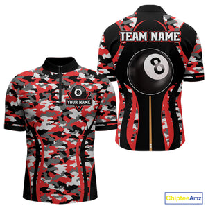Custom Red Camouflage 8 Ball Pool Billiard Shirt For Men, Billiard Jersey Outfit, Pool Team Shirt TDM4204