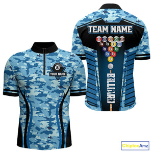 Custom Blue Camouflage 8 Ball Pool Billiard Shirt For Men, Billiard Jersey Outfit, Pool Team Shirt TDM4205