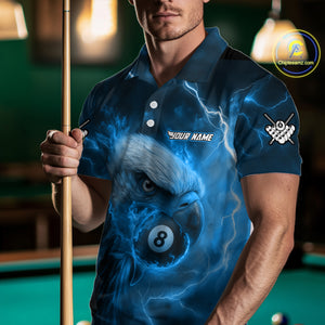 Personalized Eagle Thunder Lightning Blue Billiard Shirt For Men Custom 8 Ball Pool Team Jerseys TDM4381