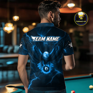 Personalized Eagle Thunder Lightning Blue Billiard Shirt For Men Custom 8 Ball Pool Team Jerseys TDM4381
