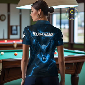 Personalized Eagle Thunder Lightning Blue Billiard Shirt For Women Custom 8 Ball Pool Team Jerseys TDM4381