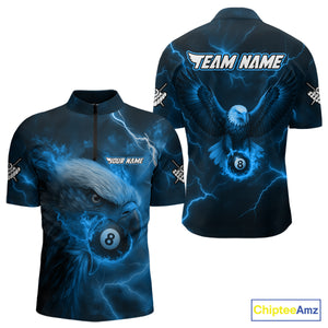 Personalized Eagle Thunder Lightning Blue Billiard Shirt For Men Custom 8 Ball Pool Team Jerseys TDM4381