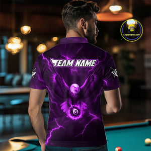 Personalized Eagle Thunder Lightning Purple Billiard Shirt For Men Custom 8 Ball Pool Team Jersey TDM4382