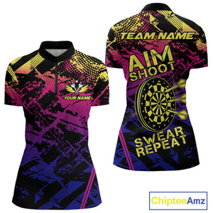 Purple Pink Yellow Grunge Aim Shoot Swear Repeat Dart Shirt For Women Custom Funny Darts Team Jersey TDM4034