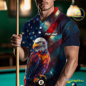 Custom Colorful Eagle 8 Ball & 9 Ball Billiard Shirt For Men, Patriotic US Flag Pool Team Jersey TDM4238