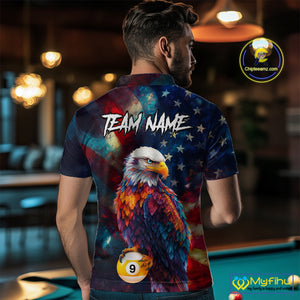 Custom Colorful Eagle 8 Ball & 9 Ball Billiard Shirt For Men, Patriotic US Flag Pool Team Jersey TDM4238