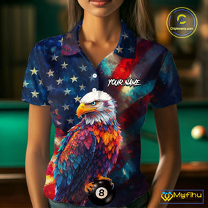 Custom Colorful Eagle 8 Ball & 9 Ball Billiard Shirt For Women, Patriotic US Flag Pool Team Jersey TDM4238