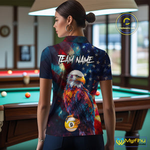 Custom Colorful Eagle 8 Ball & 9 Ball Billiard Shirt For Women, Patriotic US Flag Pool Team Jersey TDM4238