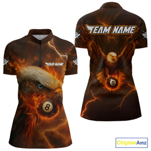 Personalized Eagle Thunder Lightning Orange Billiard Shirt For Women Custom 8 Ball Pool Team Jerseys TDM4241