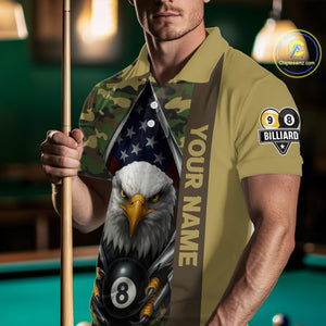 Green Camo American Flag Eagle 8 Ball & 9 Ball Pool Jersey For Men Custom Billiard Team Shirt TDM4659