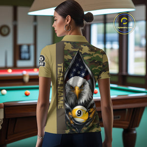 Green Camo American Flag Eagle 8 Ball & 9 Ball Pool Jersey For Women Custom Billiard Team Shirt TDM4659