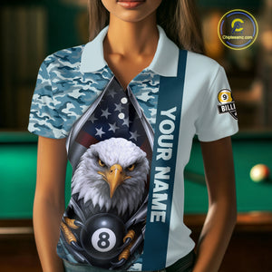 Blue Camo American Flag Eagle 8 Ball & 9 Ball Pool Jersey For Women Custom Billiard Team Shirt TDM4660