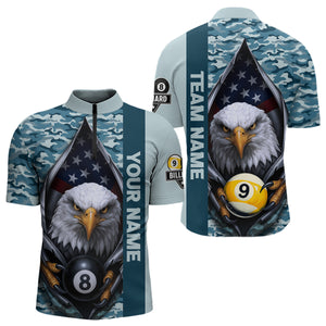 Blue Camo American Flag Eagle 8 Ball & 9 Ball Pool Jersey For Men Custom Billiard Team Shirt TDM4660