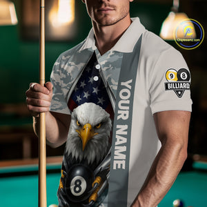 Grey Camo American Flag Eagle 8 Ball & 9 Ball Pool Jersey For Men Custom Billiard Team Shirt TDM4661