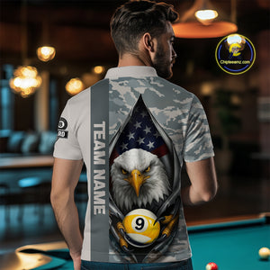 Grey Camo American Flag Eagle 8 Ball & 9 Ball Pool Jersey For Men Custom Billiard Team Shirt TDM4661