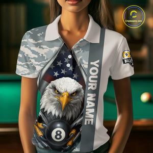 Grey Camo American Flag Eagle 8 Ball & 9 Ball Pool Jersey For Women Custom Billiard Team Shirt TDM4661