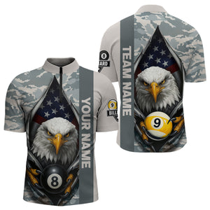 Grey Camo American Flag Eagle 8 Ball & 9 Ball Pool Jersey For Men Custom Billiard Team Shirt TDM4661