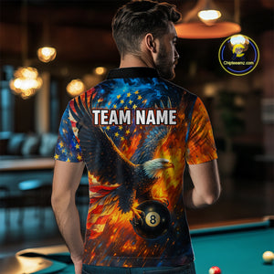 Personalized Flaming American Flag 8 Ball Eagle Billiard Shirt For Men, Patriotic Pool Team Jersey TDM4258