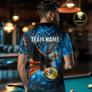Personalized Blue Flaming US Flag 8 Ball & 9 Ball Eagle Billiard Shirt For Men, Pool Team Jersey TDM4260