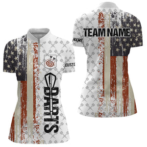 Grunge Retro US Flag Custom Darts Shirt For Women, Darts Jersey Pocket Option TDM3797