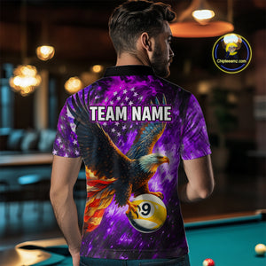 Personalized Purple Flaming US Flag 8 Ball & 9 Ball Eagle Billiard Shirt For Men, Pool Team Jersey TDM4436