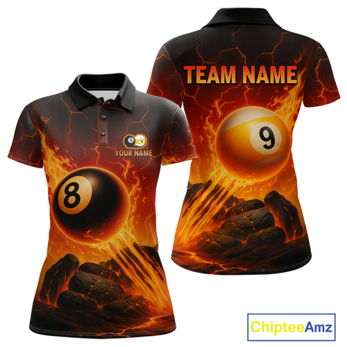 Personalized Fire 8 Ball & 9 Ball Billiard Shirt For Women Custom Pool Team Jersey Polo & 1/4 Zip TDM4281