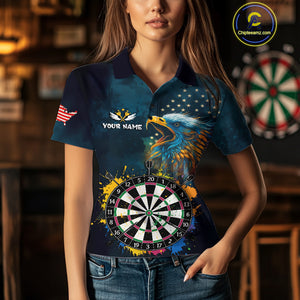 Funny Colorful Dartboard Eagle Darts Shirt For Women Custom Navy Blue US Flag Darts Team Jersey TDM4292