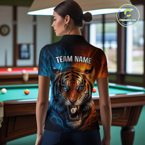 Blue And Orange 8 Ball Pool Tiger Fire Billiard Shirt For Women Custom Billiard Team Jersey Outfit TDM4543