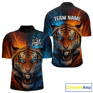 Blue And Orange 8 Ball Pool Tiger Fire Billiard Shirt For Men Custom Billiard Team Jersey Outfit TDM4543